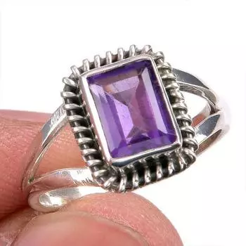 Натуральный африканский аметист драгоценный камень 925 чистое серебро ювелирное изделие кольцо размер 5.5 w9k83