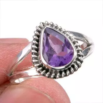 Натуральный африканский аметист драгоценный камень 925 чистое серебро ювелирное кольцо размер 6.5 g5f74