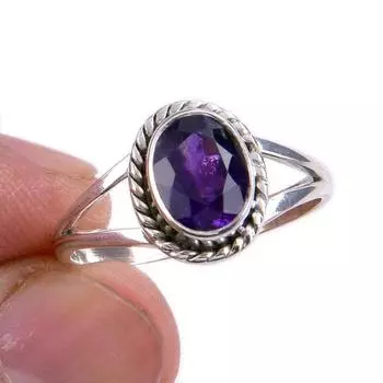 Натуральный африканский аметист драгоценный камень 925 чистое серебро ювелирное кольцо размер 8.5 Q8d84