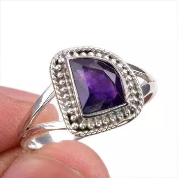Натуральный африканский аметист драгоценный камень 925 чистое серебро ювелирное кольцо размер 9.5 h2u53