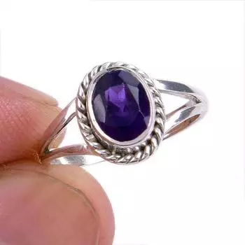 Натуральный африканский аметист драгоценный камень 925 чистое серебро ювелирное кольцо размер 5.5 J0W82