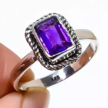 Натуральный африканский аметист драгоценный камень ювелирное изделие из стерлингового серебра 925 пробы размер кольца 9.5 T4u55