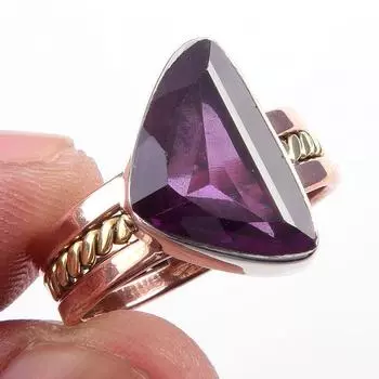 Натуральный африканский аметист, двухцветное кольцо из стерлингового серебра 925 пробы, размер 8 j2f84