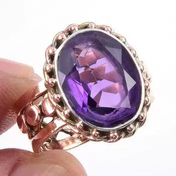 Натуральный африканский аметист, двухцветное кольцо из стерлингового серебра 925 пробы, размер 8 v8h05