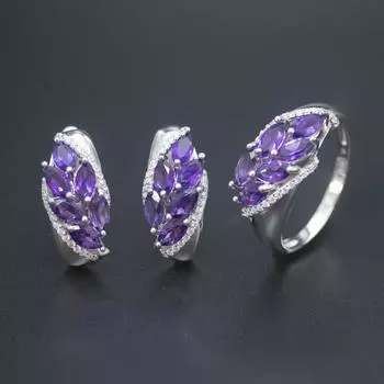 Натуральный африканский аметист, комплекты ювелирных изделий, серьги-гвоздики из стерлингового серебра 925 пробы, кольцо, фиолетовый драгоценный камень, подарок для женщин, хорошее качество us ring size 6# фиолетовый