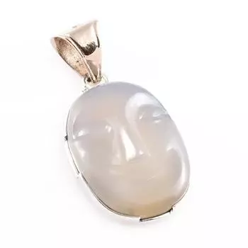 Натуральный агат для лица Драгоценный камень из стерлингового серебра 925 пробы Подарочный двухцветный кулон 1,7 дюйма O7g50