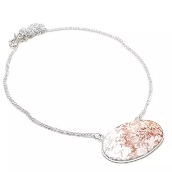 Натуральный агат Laguna Lace Gemstone из стерлингового серебра 925 пробы, ожерелье 18 дюймов L9z50