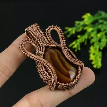 Натуральный агат Монтана, драгоценный камень, медная проволока ручной работы, подарочная подвеска 2 Z7a34