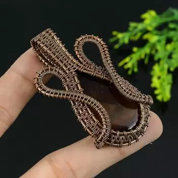 Натуральный агат Монтана, драгоценный камень, подвеска ручной работы из медной проволоки 2,5 O0r05