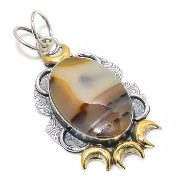 Натуральный агат Монтана, двухцветный кулон из стерлингового серебра 925 пробы, 2,36 дюйма c2w99