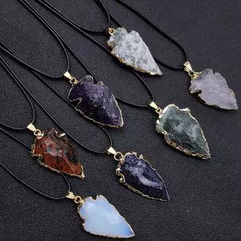 Натуральный агат обсидиан кристалл необработанная руда край стрела кулон ожерелье украшение Obsidian