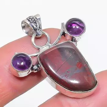 Натуральный агат озера Верхнее, аметист, кулон из стерлингового серебра 925 пробы 1,42 q0S68