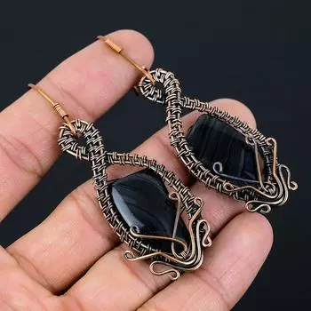 Натуральный агат с черной полосой, драгоценный камень, медная проволока, подарочная серьга 2,87 e3v54