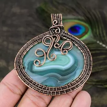 Натуральный Аква Ботсвана Друзи, драгоценный камень, медная проволока, подарочная подвеска 2,88 T1c39