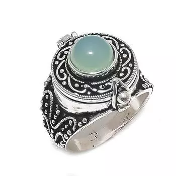 Натуральный аква халцедон драгоценный камень 925 стерлингового серебра ювелирное кольцо размер 10 F3q62