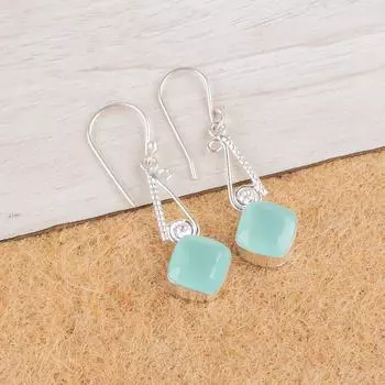 Натуральный аквахалцедон, драгоценный камень, серьги ручной работы из стерлингового серебра 925 пробы, 1,90 EE-46-15