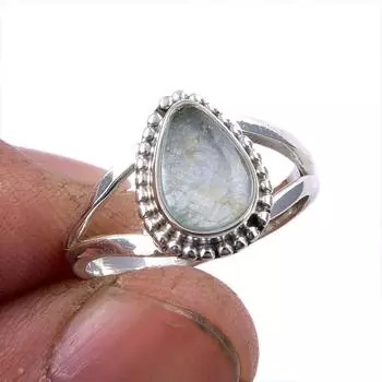 Натуральный аквамарин драгоценный камень 925 цельное стерлинговое серебро ювелирное кольцо размер 6.5 H5d85