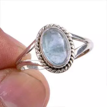Натуральный аквамарин драгоценный камень 925 цельное серебро ювелирное кольцо размер 7 b2L58
