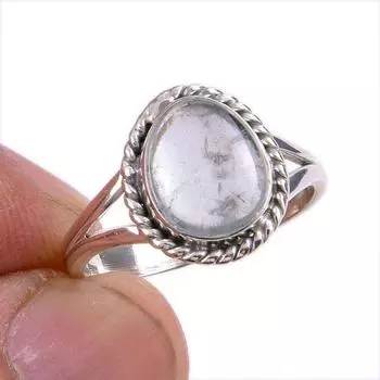 Натуральный аквамарин драгоценный камень 925 цельное серебро ювелирное кольцо размер 6 E2a58