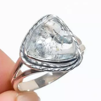 Натуральный аквамарин драгоценный камень ручная работа 925 чистое серебро ювелирное кольцо размер 7.5 G4q84