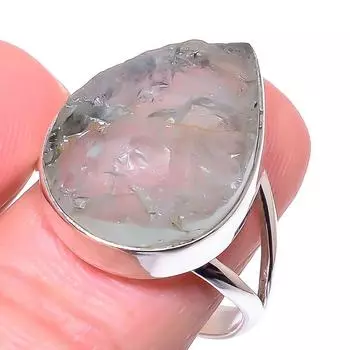 Натуральный аквамарин необработанный драгоценный камень 925 стерлингового серебра ювелирное изделие кольцо размер 9.5 V3H92