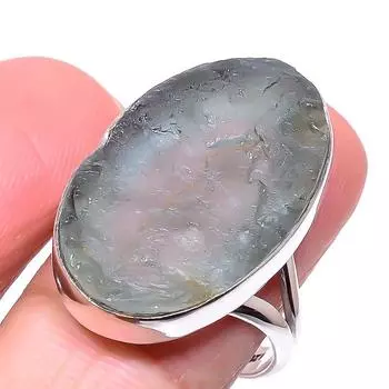 Натуральный аквамарин необработанный драгоценный камень 925 стерлингового серебра ювелирное изделие кольцо размер 9.5 c6s50