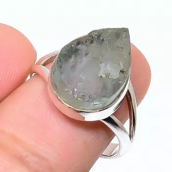 Натуральный аквамарин необработанный драгоценный камень 925 стерлингового серебра ювелирное кольцо размер 8.5 D4O62