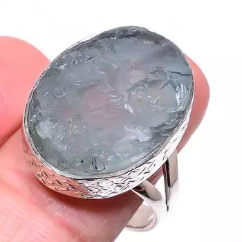 Натуральный аквамарин необработанный драгоценный камень 925 стерлингового серебра ювелирное изделие кольцо размер 9.5 k7D63