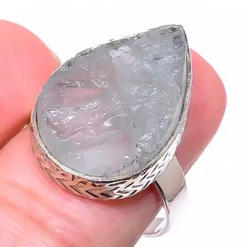 Натуральный аквамарин необработанный драгоценный камень 925 стерлингового серебра ювелирное кольцо размер 8.5 U9Q82