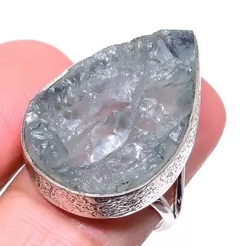 Натуральный аквамарин необработанный драгоценный камень 925 стерлингового серебра ювелирное кольцо размер 7.5 S2I60