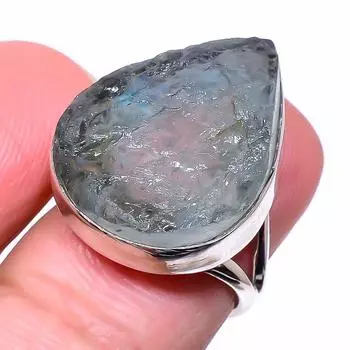 Натуральный аквамарин необработанный драгоценный камень 925 стерлингового серебра ювелирное изделие кольцо размер 6.5 V5v49