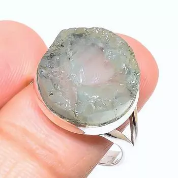 Натуральный аквамарин необработанный драгоценный камень 925 стерлингового серебра ювелирное изделие кольцо размер 9.5 t2L59