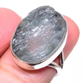 Натуральный аквамарин необработанный драгоценный камень 925 стерлингового серебра ювелирное кольцо размер 6.5 R8I21