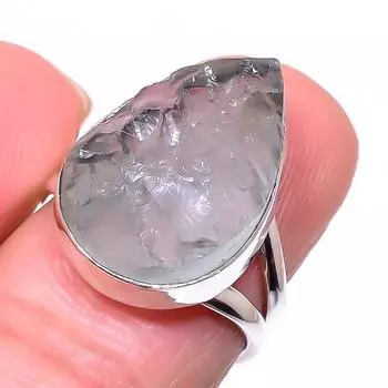 Натуральный аквамарин необработанный драгоценный камень 925 стерлингового серебра ювелирное изделие кольцо размер 6.5 g1v65