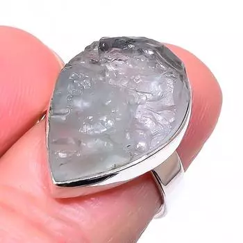 Натуральный аквамарин необработанный драгоценный камень 925 стерлингового серебра ювелирное кольцо размер 6.5 U9J18