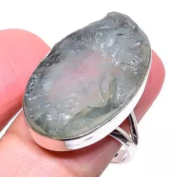 Натуральный аквамарин необработанный драгоценный камень 925 стерлингового серебра ювелирное изделие кольцо размер 9.5 t2E09