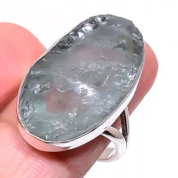 Натуральный аквамарин необработанный драгоценный камень 925 стерлингового серебра ювелирное кольцо размер 9.5 E0p97