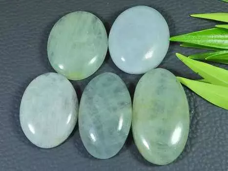 Натуральный аквамарин овальный минерал кабошон россыпью драгоценный камень 5 шт. лот 30-37 мм RQ-2407