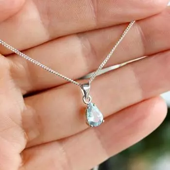 Натуральный аквамарин, драгоценный камень, ручная работа, серебро 925 пробы, грушевидное колье-капля L