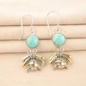 Натуральный Амазонит 925 Стерлинговое Серебро Ручная Работа Серьги 2 Для Нее EE-154-34