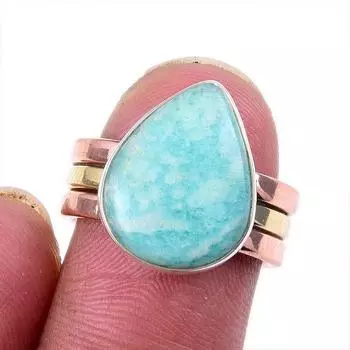 Натуральный амазонит драгоценный камень 925 сплошное серебро ювелирные изделия двухцветное кольцо размер 6US G7M55