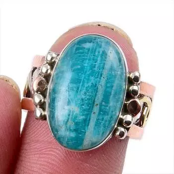 Натуральный амазонит драгоценный камень 925 сплошное серебро ювелирные изделия двухцветное кольцо размер 7US h1B82