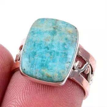 Натуральный амазонит драгоценный камень 925 сплошное серебро ювелирные изделия двухцветное кольцо размер 6US Y5C68