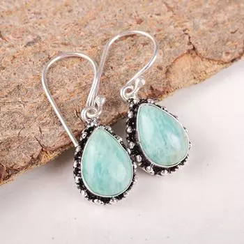 Натуральный Амазонит Драгоценный Камень 925 Стерлинговое Серебро Ювелирные Изделия Серьги-Подвески/Капли 1,41 EE-97-26
