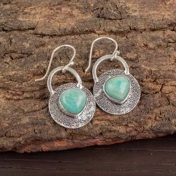 Натуральный Амазонит Драгоценный Камень 925 Стерлинговое Серебро Ручная Работа Висячие Серьги 1.30 EE-63-31