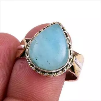 Натуральный амазонит драгоценный камень двухцветное ювелирное кольцо из стерлингового серебра 925 пробы размер 9 U6b99