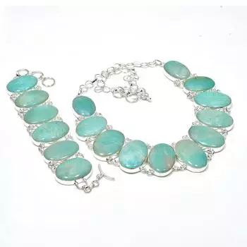 Натуральный амазонит драгоценный камень ручной работы из стерлингового серебра 925 пробы, браслет-колье из амазонита, комплект старинных ювелирных изделий, подарочный наряд для вечеринки 20 зелёный