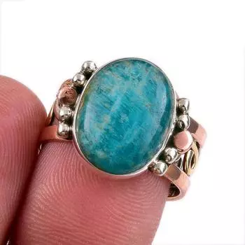 Натуральный амазонит, двухцветное кольцо из чистого серебра 925 пробы, размер 6,5 u4n63