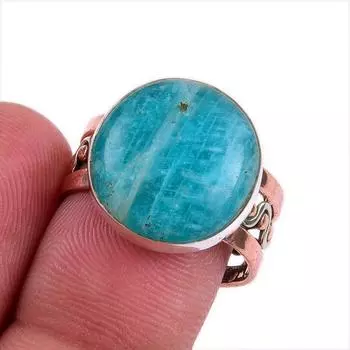 Натуральный амазонит, двухцветное кольцо из чистого серебра 925 пробы, размер 7 O7C82