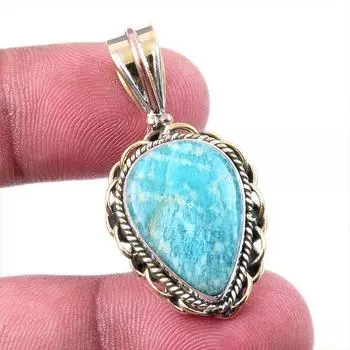 Натуральный амазонит, двухцветный кулон из стерлингового серебра 925 пробы, размер 1,50 дюйма, B6Y57